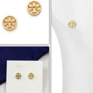 Circle gold tory burch logo earrings